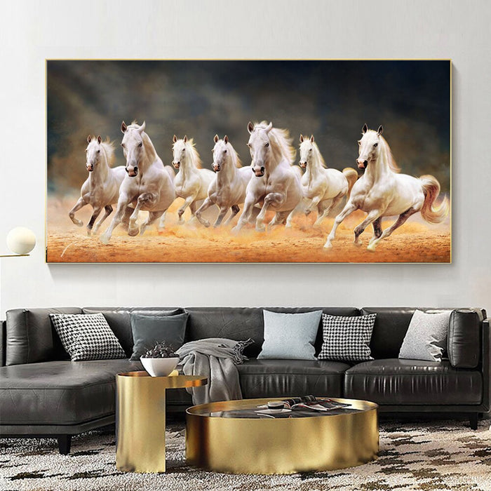 Buy Art Prints: 7 White Running Horses