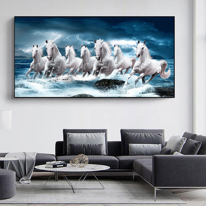 Buy Art Prints: 7 White Running Horses