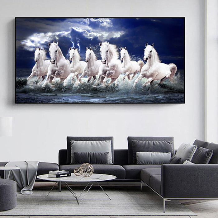 Buy Art Prints: 7 White Running Horses