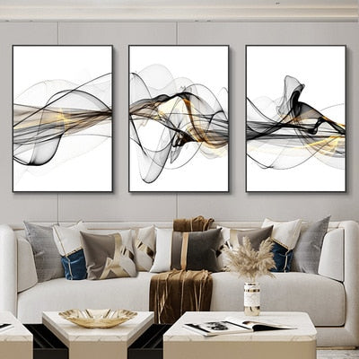 Buy Art Prints: 3 Pieces Nordic Luxury Ribbon Abstract Landscape