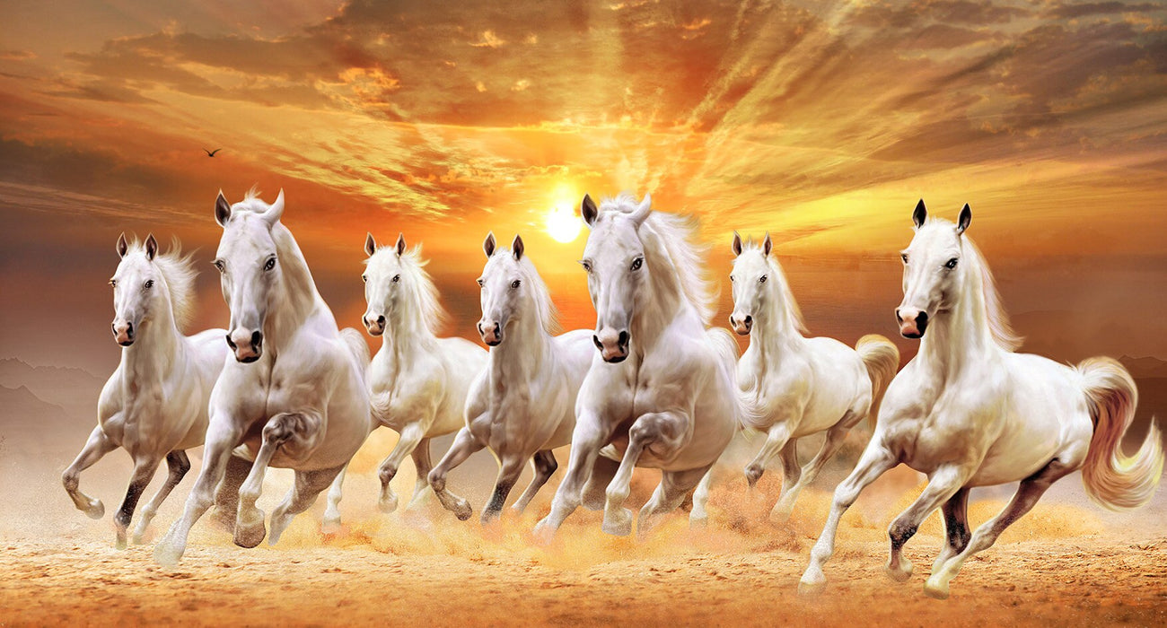 Buy Art Prints: 7 White Running Horses