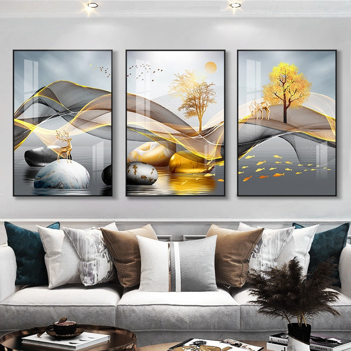 Buy Art Prints: 3 Pieces Nordic Luxury Ribbon Abstract Landscape