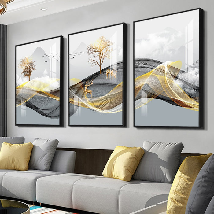 Buy Art Prints: 3 Pieces Nordic Luxury Ribbon Abstract Landscape