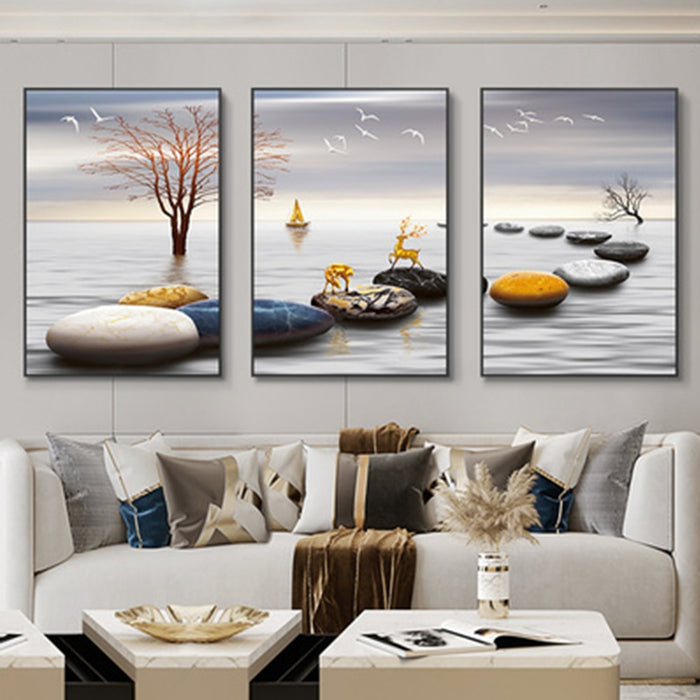 Buy Art Prints: 3 Pieces Nordic Luxury Ribbon Abstract Landscape