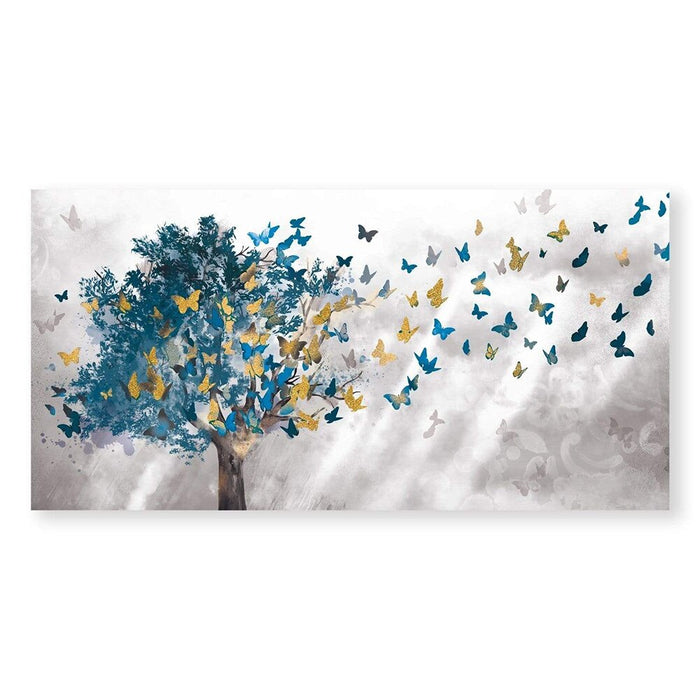 Buy Art Prints: Blue Tree Gold Butterfly Abstract Leaves Wall Art