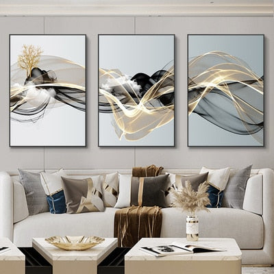 Buy Art Prints: 3 Pieces Nordic Luxury Ribbon Abstract Landscape