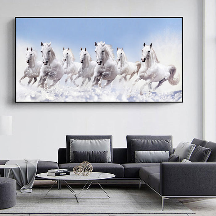 Buy Art Prints: 7 White Running Horses