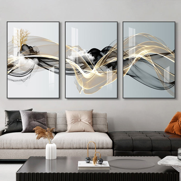 Buy Art Prints: 3 Pieces Nordic Luxury Ribbon Abstract Landscape